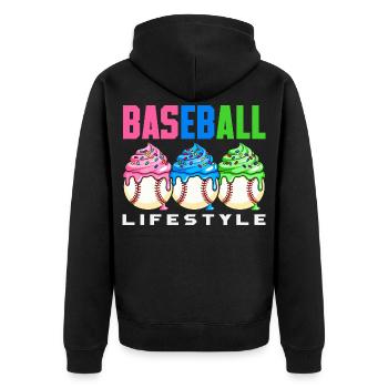 Mode de vie de baseball Cupcakes sucrés - Veste à capuche bio Premium Unisexe - noir - Dos - Nico (187cm)