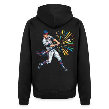 Bunter Baseball Schlagmann Pop Art - Unisex Premium Bio Zip Hoodie - Schwarz - Hinten - Nico (187cm)