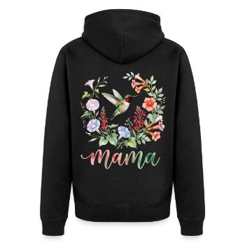 Rubinkehlige Kolibris Mama Mama - Unisex Premium Bio Zip Hoodie - Schwarz - Hinten - Nico (187cm)