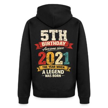 5 Year Anniversary Legend 2021 – Vintage - Unisex Premium Bio Zip Hoodie - Schwarz - Hinten - Nico (187cm)