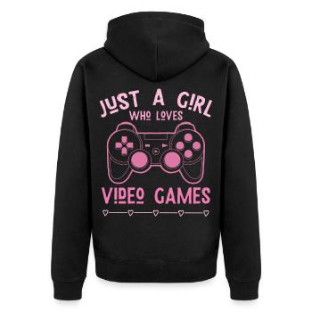 Just a Girl Loves Video Games – Gamerin - Unisex Premium Bio Zip Hoodie - Schwarz - Hinten - Nico (187cm)