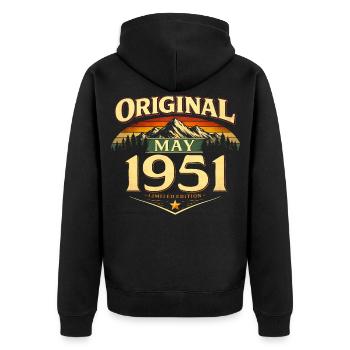 75th Birthday Gift Original May 1951 - Unisex Premium Organic Zip Hoodie - black - Back - Nico (187cm)
