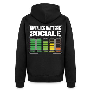 Niveau De Batterie Sociale Humour Introverti - Veste à capuche bio Premium Unisexe - noir - Dos - Nico (187cm)