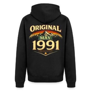 Cadeau du 35e anniversaire Original mai 1991 - Veste à capuche bio Premium Unisexe - noir - Dos - Nico (187cm)