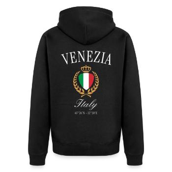 Venedig Italien Wappen Krone – Reise Souvenir - Unisex Premium Bio Zip Hoodie - Schwarz - Hinten - Nico (187cm)