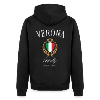 Verona Italien Wappen Krone – Reise Souvenir - Unisex Premium Bio Zip Hoodie - Schwarz - Hinten - Nico (187cm)