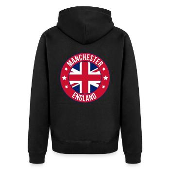 Manchester Flag Roundel Emblem - Unisex Premium Organic Zip Hoodie - black - Back - Nico (187cm)