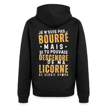 Humour Apéro: Pas bourré mais descends ma licorne - Veste à capuche bio Premium Unisexe - noir - Dos - Nico (187cm)