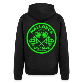 Malle 2026 Sauf Club Mallorca - Unisex Premium Bio Zip Hoodie - Schwarz - Hinten - Nico (187cm)