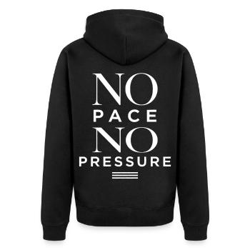 No Pace No Pressure - Unisex Premium Organic Zip Hoodie - black - Back - Nico (187cm)