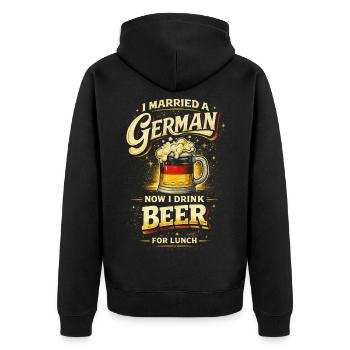 Verheiratet Mit Einem Deutschen - Unisex Premium Bio Zip Hoodie - Schwarz - Hinten - Nico (187cm)
