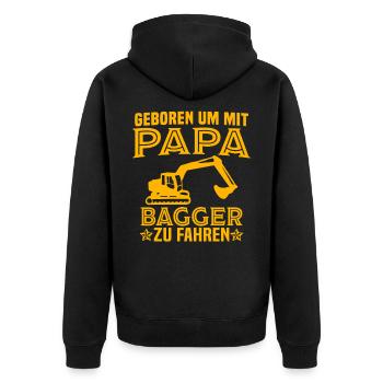 Geboren um mit papa bagger zu fahren baggerfahrer - Unisex Premium Bio Zip Hoodie - Schwarz - Hinten - Nico (187cm)