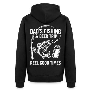 DADS FISHING AND BEER TRIP REEL GOOD TIMES - Unisex Premium Organic Zip Hoodie - black - Back - Nico (187cm)