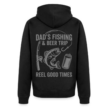 DADS FISHING AND BEER TRIP REEL GOOD TIMES - Unisex Premium Organic Zip Hoodie - black - Back - Nico (187cm)