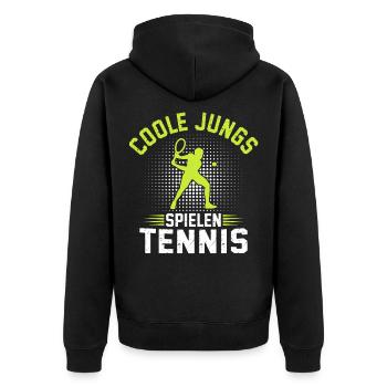 Coole Jungs Spielen Tennis  - Unisex Premium Bio Zip Hoodie - Schwarz - Hinten - Nico (187cm)