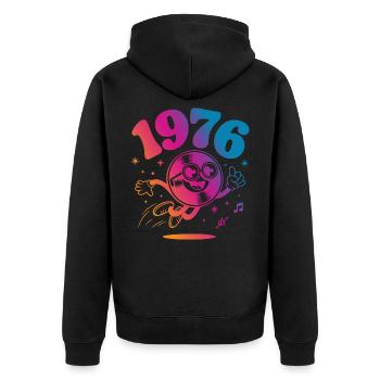 Vintage 1976 - Unisex Premium Bio Zip Hoodie - Schwarz - Hinten - Nico (187cm)