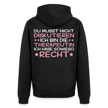 Du musst nicht diskutieren - Therapeutin - Unisex Premium Bio Zip Hoodie - Schwarz - Hinten - Nico (187cm)
