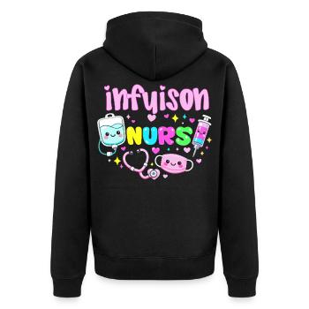 Pflegekraft in Infusion Kawaii Pflegegeschenk - Unisex Premium Bio Zip Hoodie - Schwarz - Hinten - Nico (187cm)