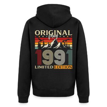 Cadeau du 35e anniversaire Original mai 1991 - Veste à capuche bio Premium Unisexe - noir - Dos - Nico (187cm)
