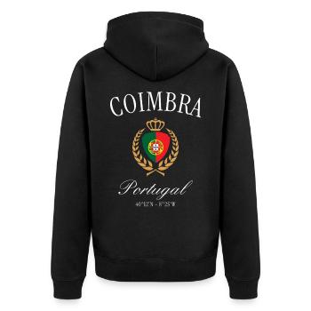 Coimbra Portugal Wappen Krone – Reise Souvenir - Unisex Premium Bio Zip Hoodie - Schwarz - Hinten - Nico (187cm)