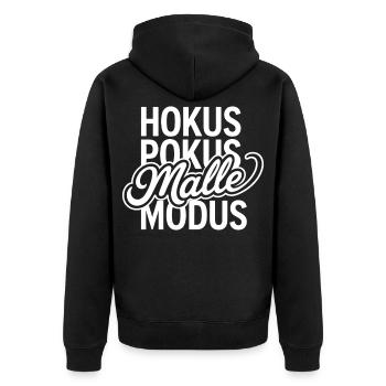 Malle 2026 Hokus Pokus Malle Modus - Unisex Premium Bio Zip Hoodie - Schwarz - Hinten - Nico (187cm)