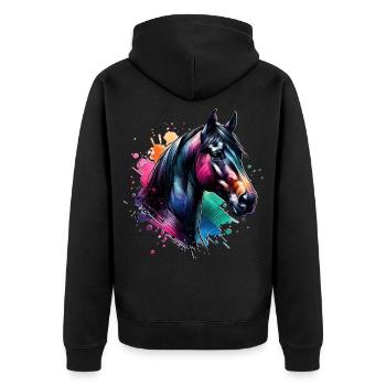 Hannoveraner Motiv Pferd - Unisex Premium Bio Zip Hoodie - Schwarz - Hinten - Nico (187cm)