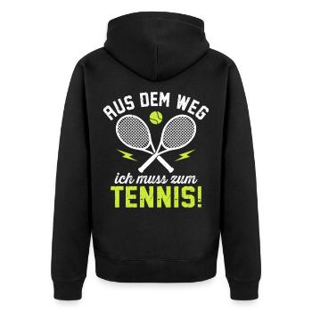 Aus dem Weg ich muss zum Tennis  - Unisex Premium Bio Zip Hoodie - Schwarz - Hinten - Nico (187cm)