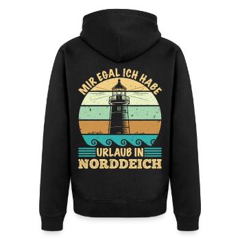 Nordsee MIR EGAL HABE URLAUB IN NORDDEICH Lustig - Unisex Premium Bio Zip Hoodie - Schwarz - Hinten - Nico (187cm)