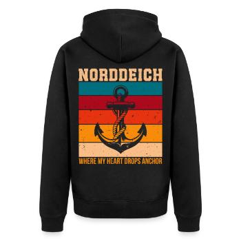 NORDDEICH WHERE MY HEART IS ANCHORED Funny - Unisex Premium Organic Zip Hoodie - black - Back - Nico (187cm)