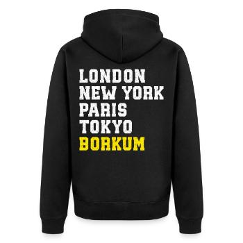Mer du Nord LONDRES NEW YORK PARIS TOKYO BORKUM - Veste à capuche bio Premium Unisexe - noir - Dos - Nico (187cm)