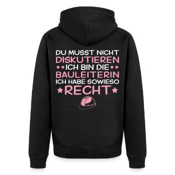 Bauleiterin hat sowieso Recht - Bauleitung - Unisex Premium Bio Zip Hoodie - Schwarz - Hinten - Nico (187cm)