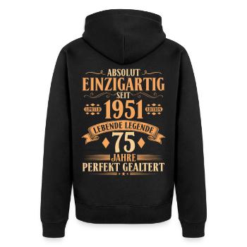 Einzigartig seit 1951 - 75. Geburtstag Vintage - Unisex Premium Bio Zip Hoodie - Schwarz - Hinten - Nico (187cm)