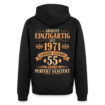 Einzigartig seit 1971 - 55. Geburtstag Vintage - Unisex Premium Bio Zip Hoodie - Schwarz - Hinten - Nico (187cm)