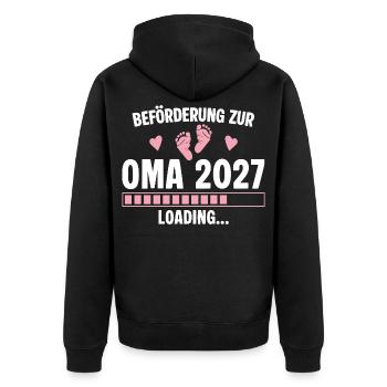Beförderung zur Oma 2027 - Loading Nachwuchs - Unisex Premium Bio Zip Hoodie - Schwarz - Hinten - Nico (187cm)