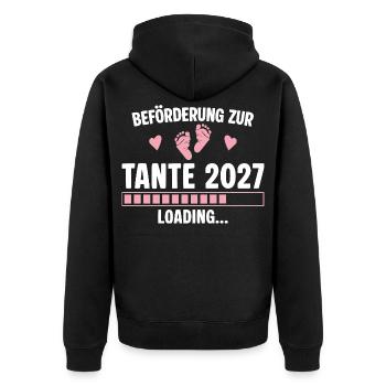 Beförderung zur Tante 2027 – Loading Baby - Unisex Premium Bio Zip Hoodie - Schwarz - Hinten - Nico (187cm)