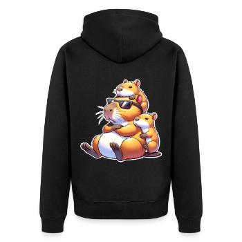 Capybara Papa - Unisex Premium Bio Zip Hoodie - Schwarz - Hinten - Nico (187cm)