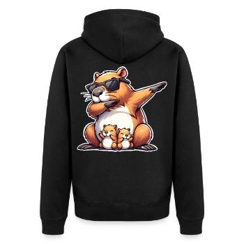 Capybara Papa - Unisex Premium Bio Zip Hoodie - Schwarz - Hinten - Nico (187cm)