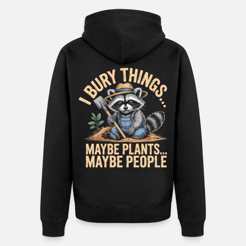 Waschbär-Gärtner: Pflanzen oder Menschen - Unisex Premium Bio Zip Hoodie - Schwarz