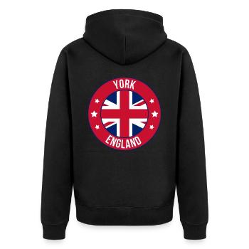 York England Circular Flag Emblem - Unisex Premium Organic Zip Hoodie - black - Back - Nico (187cm)