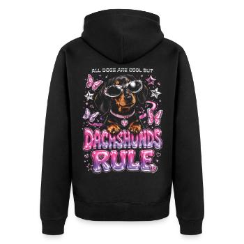 Alle Hunde sind cool, aber Dackel regieren - Unisex Premium Bio Zip Hoodie - Schwarz - Hinten - Nico (187cm)