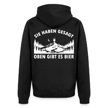 Sie haben gesagt oben gibt es Bier auf dem Berg - Unisex Premium Bio Zip Hoodie - Schwarz - Hinten - Nico (187cm)