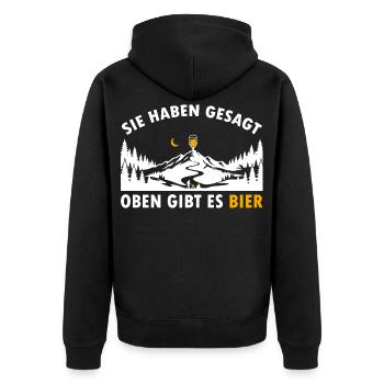 Sie haben gesagt oben gibt es Bier auf dem Berg - Unisex Premium Bio Zip Hoodie - Schwarz - Hinten - Nico (187cm)