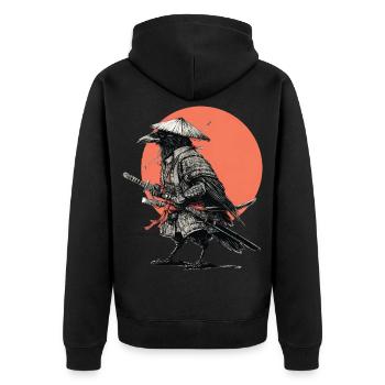 Raven Samurai Armour - Unisex Premium Organic Zip Hoodie - black - Back - Nico (187cm)