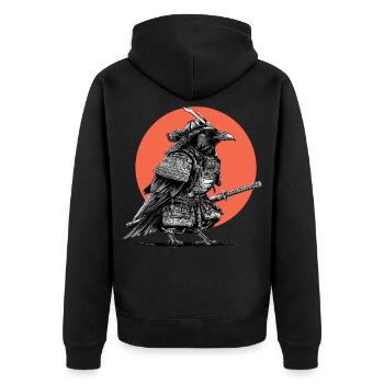 Samurai-Krähe in Rüstung - Unisex Premium Bio Zip Hoodie - Schwarz - Hinten - Nico (187cm)