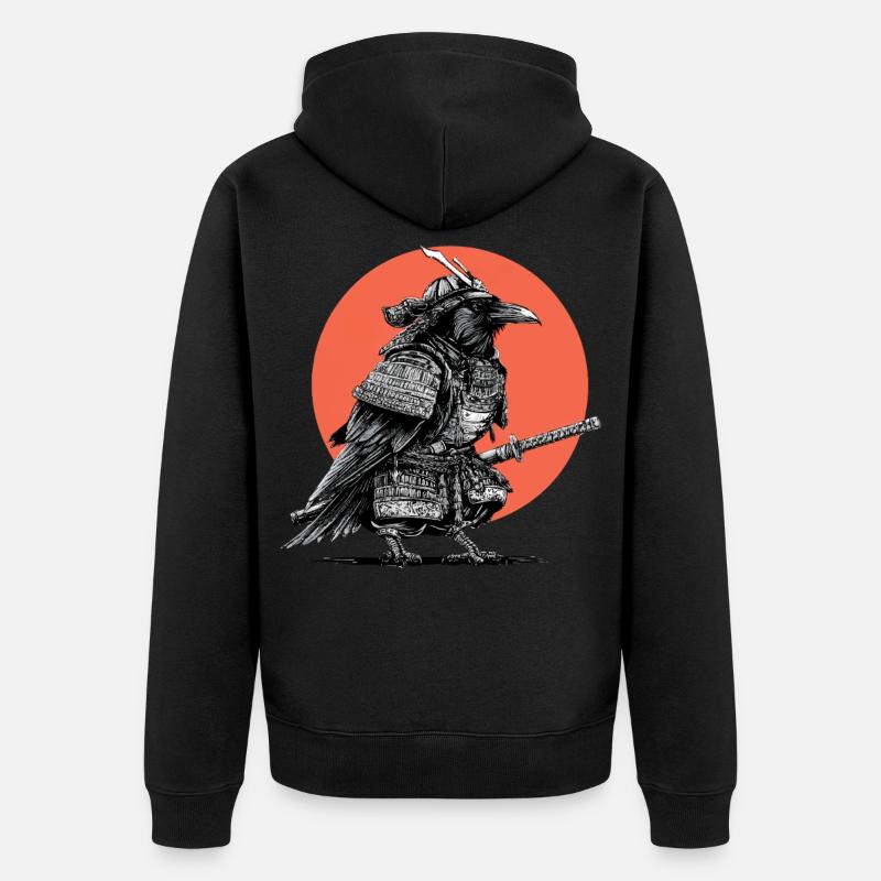 Samurai-Krähe in Rüstung - Unisex Premium Bio Zip Hoodie - Schwarz