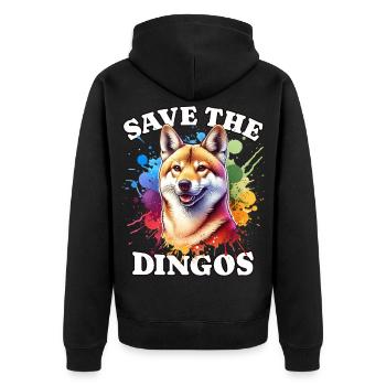 Australischer Wildhund Save Dingo - Unisex Premium Bio Zip Hoodie - Schwarz - Hinten - Nico (187cm)