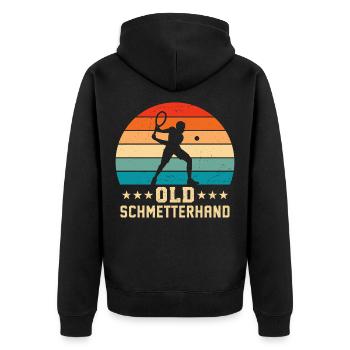 Old Schmetterhand Retro Tennis  - Unisex Premium Bio Zip Hoodie - Schwarz - Hinten - Nico (187cm)