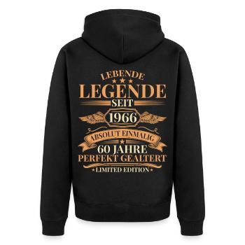 Baujahr 1966 Lebende Legende – 60. Geburtstag - Unisex Premium Bio Zip Hoodie - Schwarz - Hinten - Nico (187cm)