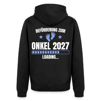 Beförderung zum Onkel 2027 – Loading - Unisex Premium Bio Zip Hoodie - Schwarz - Hinten - Nico (187cm)