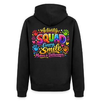 Animation team: Every smile counts - Unisex Premium Organic Zip Hoodie - black - Back - Nico (187cm)
